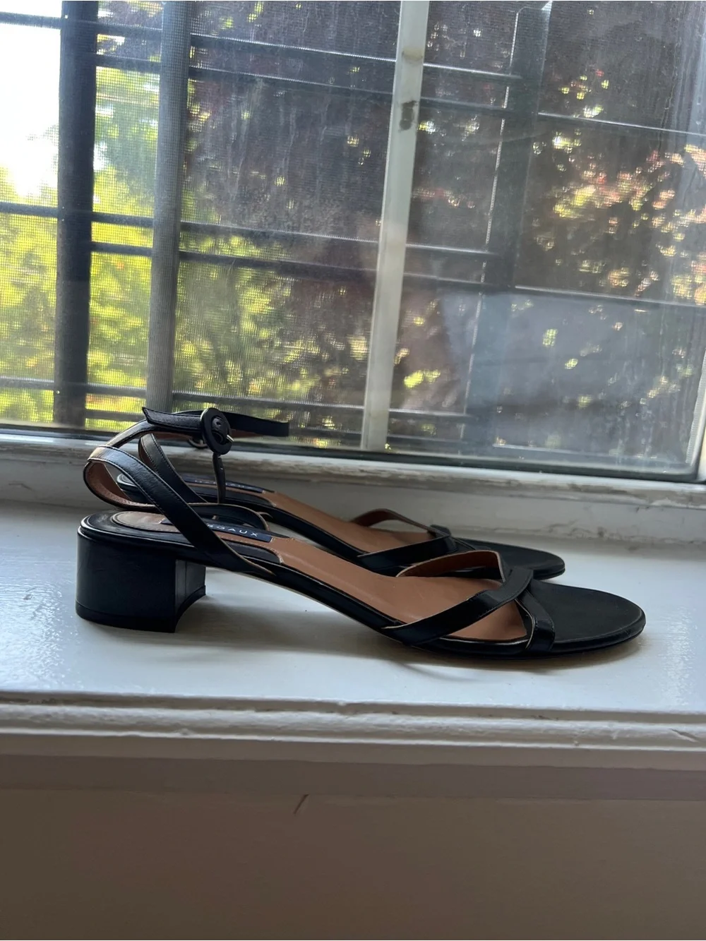 Margaux - One of a Kind -  Black Leather Strappy Block Heel Sandals